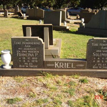KRIEL Solomon P. 1908-1988 &amp; Francina P. 1910-1979