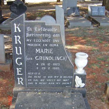 KRUGER Marie nee GRUNDLINGH 1923-1985