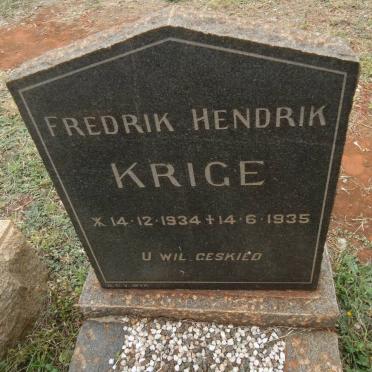 KRIGE Fredrik Hendrik 1934-1935