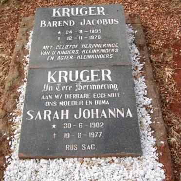 KRUGER Barend Jacobus 1895-1978 &amp; Sarah Johanna 1902-1977