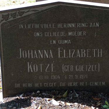 KOTZE Johanna Elizabeth nee COETZEE 1904-1971