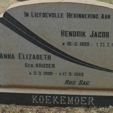 KOEKEMOER Hendrik Jacob 1899-1971 &amp; Anna Elizabeth KRUGER 1900-1969