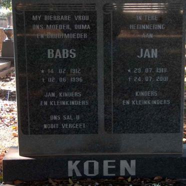 KOEN Jan 1913-2001 &amp; Babs 1912-1996 
