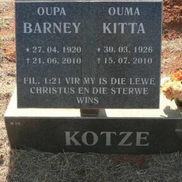 KOTZE Barney 1920-2010 &amp; Kitta 1926-2010