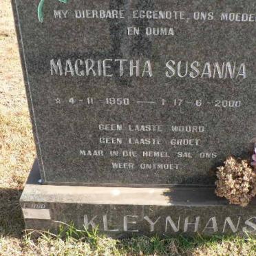 KLEYNHANS Magrietha Susanna 1950-2000