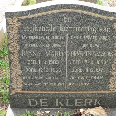 KLERK Cornelius Francois, de 1894-1971 &amp; Rensie Maria 1903-1966