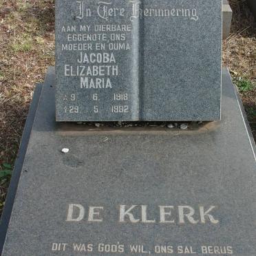 KLERK Jacoba Elizabeth Maria, de 1918-1982