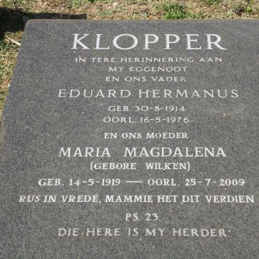 KLOPPER Eduard Hermanus 1914-1976 &amp; Maria Magdalena WILKEN 1919-200