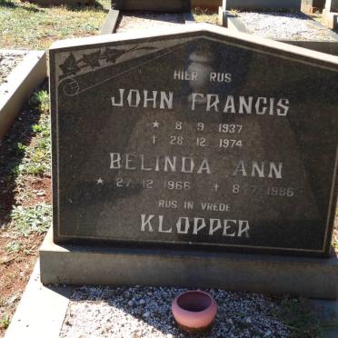 KLOPPER John Francis 1937-1974 &amp; Belinda Ann 1966-1986