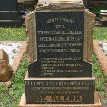 KLERK Izak Zirk, de 1873-1931 &amp; Sara Johanna ERASMUS 1876-1958