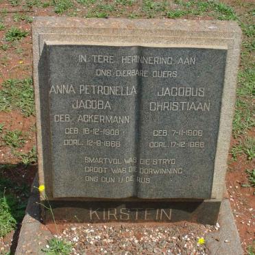 KIRSTEIN Jacobus Christiaan 1906-1986 &amp; Anna Petronella Jacoba ACKERMANN 1908-1968