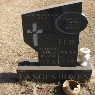 LANGENHOVEN Andries Petrus 1933-2000 &amp; Welna 1937-