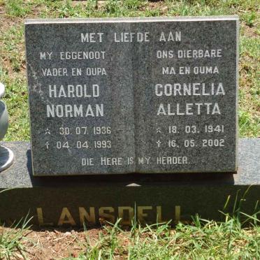 LANSDELL Harold Norman 1936-1993 &amp; Cornelia Alletta 1941-2002