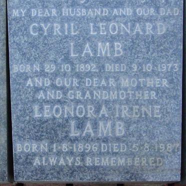 LAMB Cyril Leonard 1892-1973 &amp; Leonara Irene 1896-1987