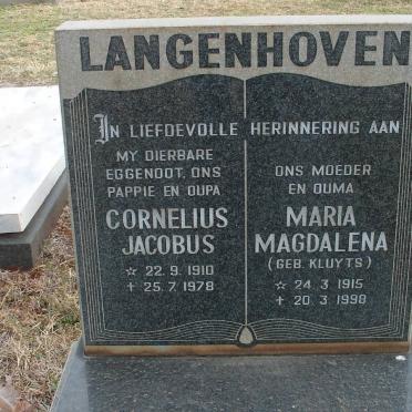 LANGENHOVEN Cornelius Jacobus 1910-1978 &amp; Maria Magdalena KLUYTS 1915-1998