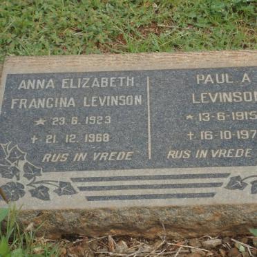 LEVINSON Paul A. 1915-1973 &amp; Anna Elizabeth Francina 1923-1968
