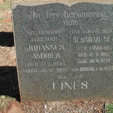 LINES Johannes Andries 1889-1969 &amp; Susarah M.C. LOMBAARD 1898-1978