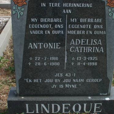 LINDEQUE Antonie 1916-1980 &amp; Adelisa Cathrina 1925-1998