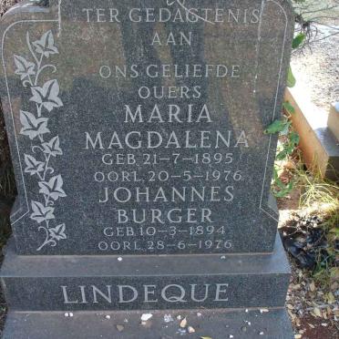 LINDEQUE Johannes Burger 1894-1976 &amp; Maria Magdalena 1895-1976