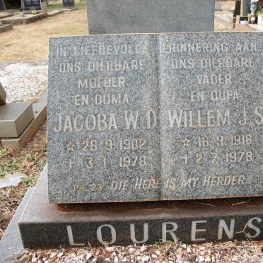 LOURENS Willem J.S. 1916-1978 &amp; Jacoba W.D. 1902-1978