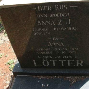 LOTTER Anna Z.J. 1895- :: LOTTER Anna 1931-1977