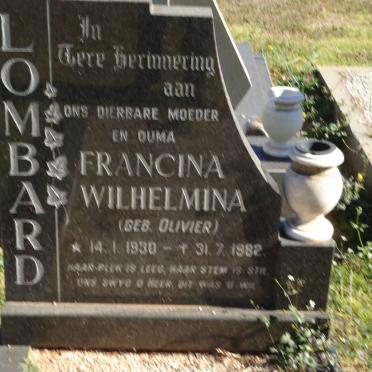 LOMBARD Francina Wilhelmina nee OLIVIER 1930-1982
