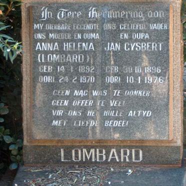 LOMBARD Jan Gysbert 1896-1976 &amp; Anna Helena LOMBARD 1892-1970