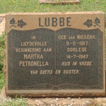LUBBE Martha Petronella nee VAN NIEKERK 1917-1947