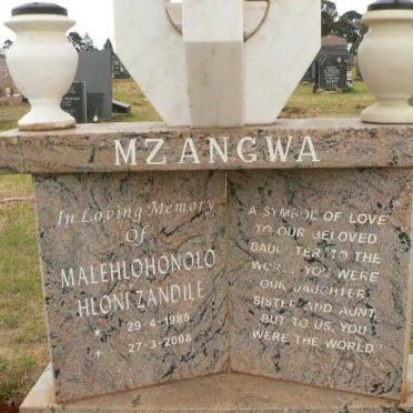MZANGWA Malehlohonolo Hloni Zandile 1985-2008