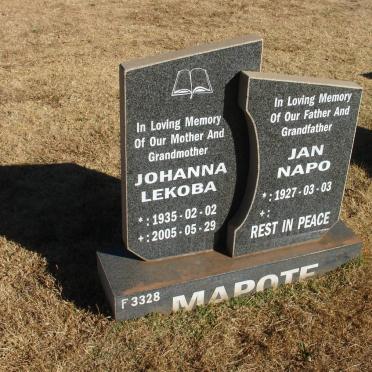 MAPOTE Jan Napo 1927- &amp; Johanna Lekoba 1935-2005