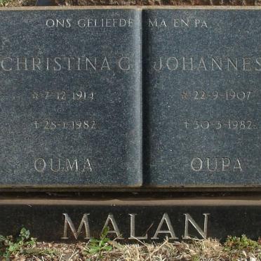 MALAN Johannes J. 1907-1982 &amp; Christina G. 1914-1982