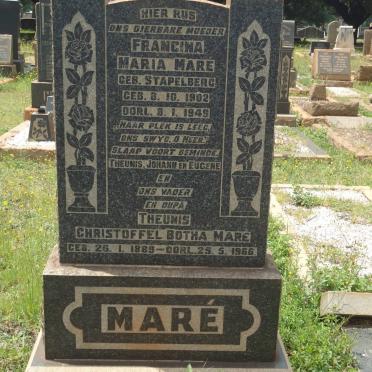 MARÉ Theunis Christoffel Botha 1889-1966 &amp; Francina Maria STAPELBERG 1902-1949