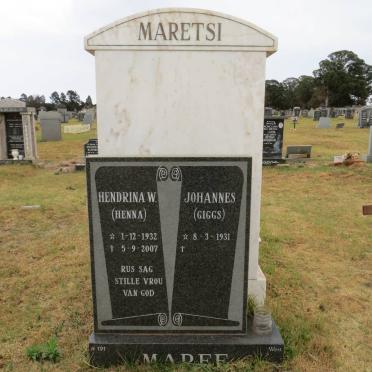 MAREE Johannes 1931- &amp; Hendrina W. 1932-2007