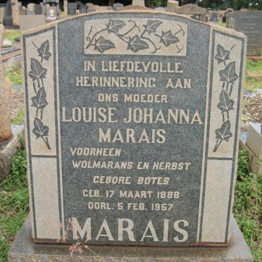 MARAIS Louise Johanna voorheen WOLMARANS voorheen HERBST nee BOTES 1888-1957