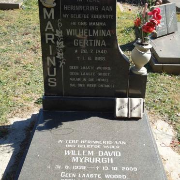 MARINUS Willem David Myburgh 1939-12009 &amp; Wilhelmina Gertina 1940-1988