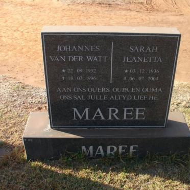 MAREE Johannes van der Watt 1932-1996 &amp; Sarah Jeanetta 1936-2004