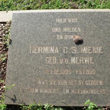 MIENIE Hermina C.S. nee V.D.MERWE 1895-1950