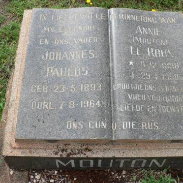 MOUTON Johannes Paulus 1893-1964 &amp; Anna LE ROUX 1998-1989