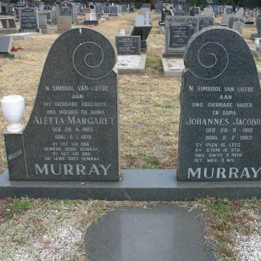 MURRAY Johannes Jacobus 1915-1983 &amp; Aletta Margaret 1925-1978
