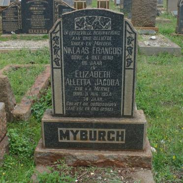 MYBURGH Niklaas Francois -1948 &amp; Elizabeth Alletta Jacoba V.D. MERWE -1954