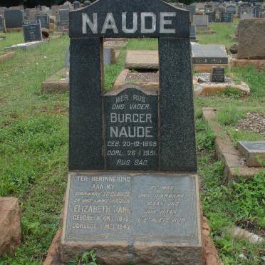 NAUDE Burger 1865-1951 &amp; Elizabeth Jane 1878-1942