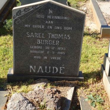 NAUDÉ Sarel Thomas Burger 1893-1985