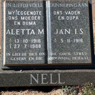 NELL Jan I.S. 1916- &amp; Aletta M. 1916-1988