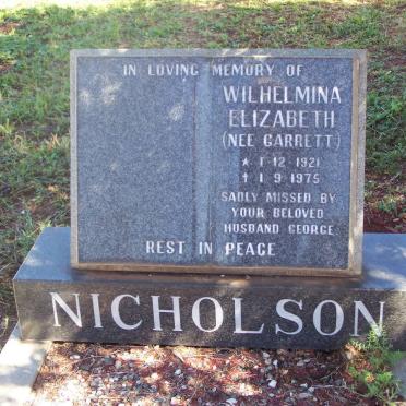 NICHOLSON Wilhelmina Elizabeth nee GARRETT 1921-1975