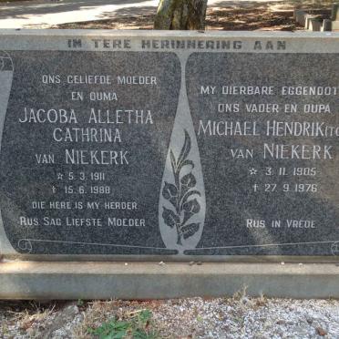 NIEKERK Michael Hendrik, van 1905-1976 &amp; Jacoba Alletha Cathrina 1911-1988