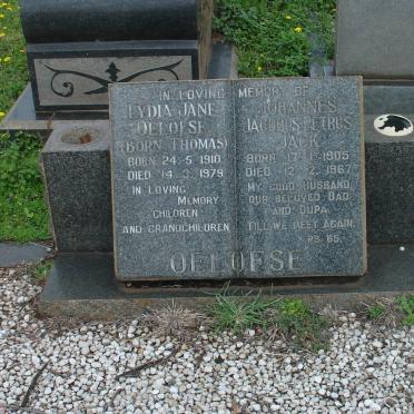 OELOFSE Johannes Jacobus Petrus 1905-1967 &amp; Lydia Jane Oelofse THOMAS 1910-1979