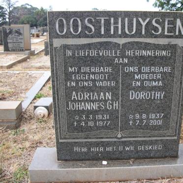 OOSTHUYSEN Adriaan Johannes G.H. 1931-1977 &amp; Dorothy 1937-2001