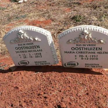 OOSTHUIZEN Jacobus Nicolaas 1958-2012 &amp; Maria Christiane Helene 1957-2010