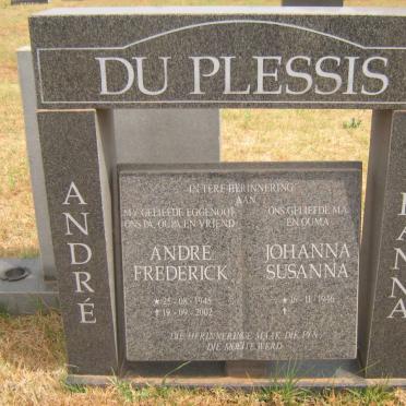 PLESSIS André Frederick, du 1945-2002 &amp; Johanna Susanna 1946-