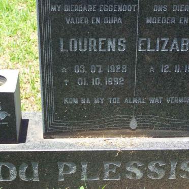 PLESSIS Lourens, du 1928-1992 &amp; Elizabeth 1929-
